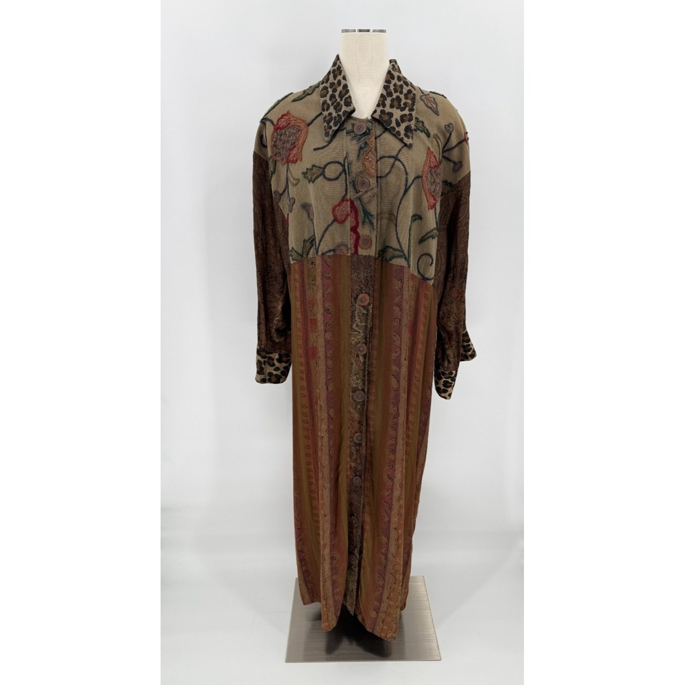 Vintage Uru Womens Embrodiered Silk Mixed Media Duster Cardigan One Size Artsy